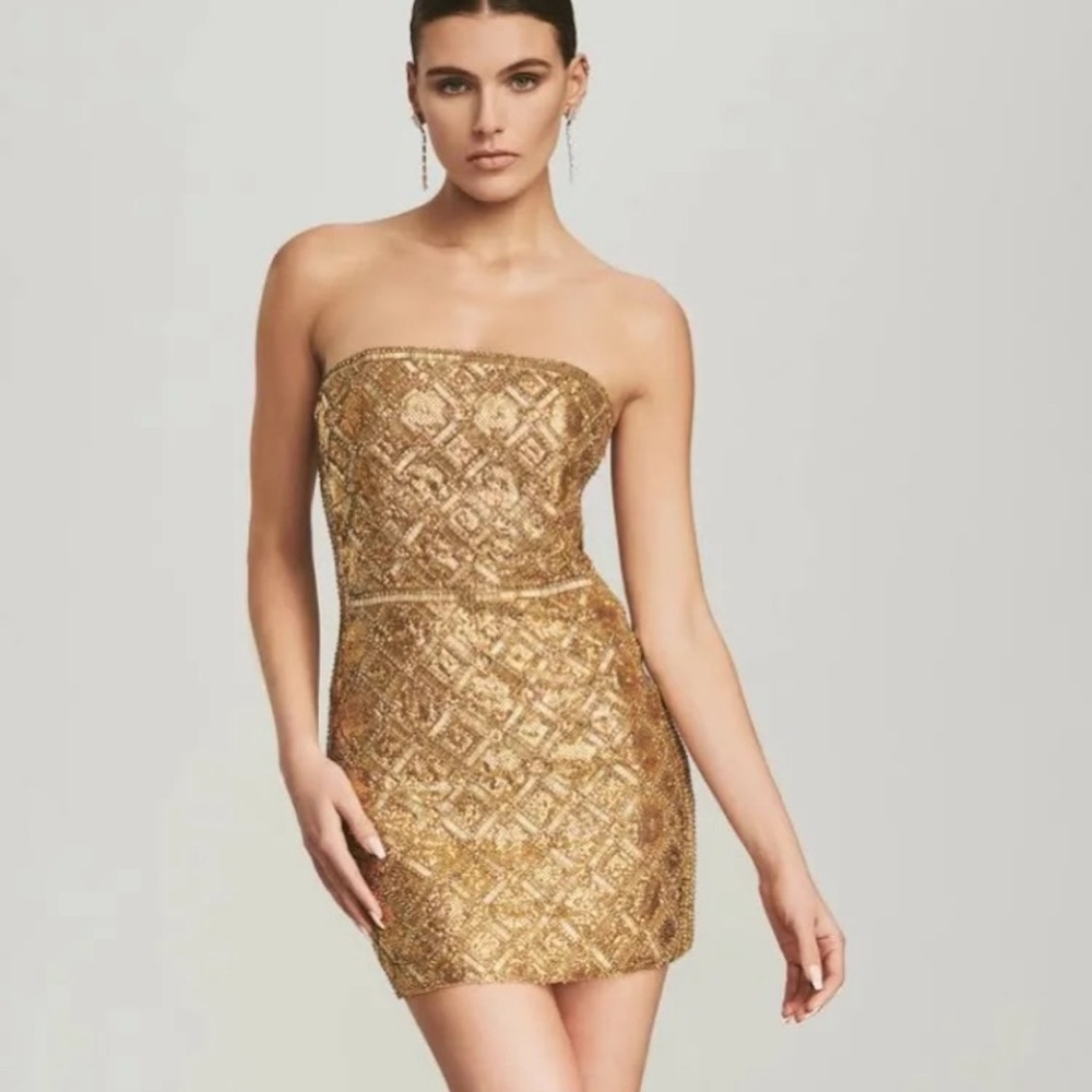 Retrofete Gold Strapless Mini Dress